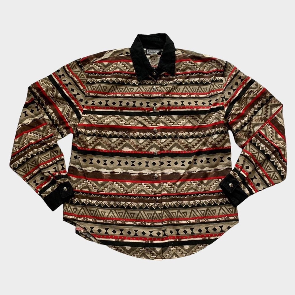 Vintage 90s/1990s Western/Rodeo Shirt, Geometric Print, Button Up